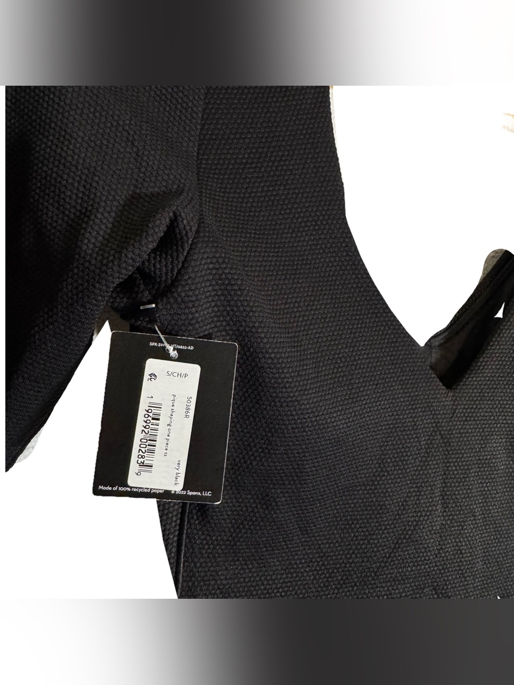 Spanx Pique Shaping Plunge Short Sleeve One Piece Swimsuit Very Black Sz S NWT - Picture 7 of 7